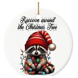 2025 Raccoon Around the Christmas Tree Ceramic Ornament