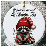2025 Raccoon Around the Christmas Tree Ceramic Ornament