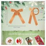 12 Pcs Christmas Napkin Rings Bow Velvet Khaki