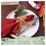 12 Pcs Christmas Napkin Rings Bow Velvet Khaki