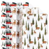 17x120 inch Christmas Wrapping Paper Roll, Reversible Designs