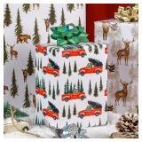 17x120 inch Christmas Wrapping Paper Roll, Reversible Designs