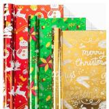 Christmas Wrapping Paper Red Green Gold, 17 in x 10 ft Rolls