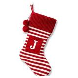 20" Initial Stocking Monogram Striped Red-Green White Letter