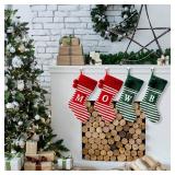 20" Initial Stocking Monogram Striped Red-Green White Letter
