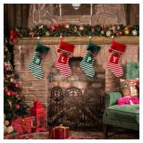 20" Initial Stocking Monogram Striped Red-Green White Letter