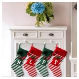 20" Initial Stocking Monogram Striped Red-Green White Letter