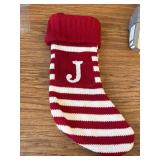 20" Initial Stocking Monogram Striped Red-Green White Letter