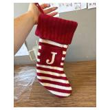 20" Initial Stocking Monogram Striped Red-Green White Letter