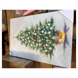 Embellished Christmas Tree Painted Canvas Wall Art