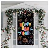 Lofaris Neon Happy New Year Door Cover, 72.8x35.4 inch