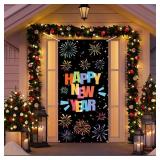 Lofaris Neon Happy New Year Door Cover, 72.8x35.4 inch