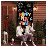 Lofaris Neon Happy New Year Door Cover, 72.8x35.4 inch