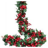 Uguisu 5.6ft Red Artificial Christmas Garland, Eucalyptus Green