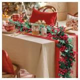 Uguisu 5.6ft Red Artificial Christmas Garland, Eucalyptus Green