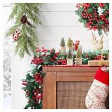 Uguisu 5.6ft Red Artificial Christmas Garland, Eucalyptus Green