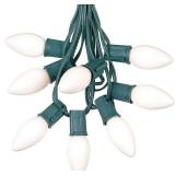 25 Foot C9 White Ceramic String Light Set - Green Wire