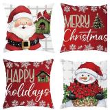 Christmas Throw Pillow Covers Set, Red Velvet Santa, 18x18 Inch.