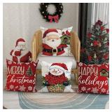 Christmas Throw Pillow Covers Set, Red Velvet Santa, 18x18 Inch.