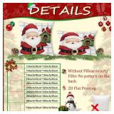 Christmas Throw Pillow Covers Set, Red Velvet Santa, 18x18 Inch.