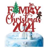 Christmas 2024 Cake Topper, Merry Feliz Navidad Decorations
