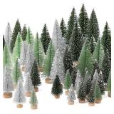 30Pcs Mini Artificial Christmas Trees with Wooden Base for Decor