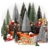 30Pcs Mini Artificial Christmas Trees with Wooden Base for Decor