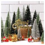 30Pcs Mini Artificial Christmas Trees with Wooden Base for Decor