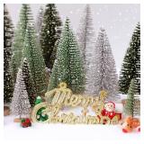 30Pcs Mini Artificial Christmas Trees with Wooden Base for Decor