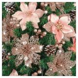56 Pcs Xmas Tree Decor Set with Flowers, Berry Stems & Pine Cones