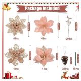 56 Pcs Xmas Tree Decor Set with Flowers, Berry Stems & Pine Cones