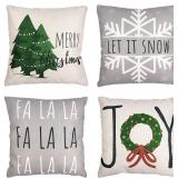 Christmas Pillow Covers 18x18 Set of 4, Buffalo Plaid Holiday Decor