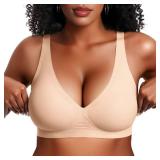 Vertvie Jelly Wireless Bras for Women Push Up Plunge Seamless T-Shirt Bras No Underwire Supportive Full Coverage Bralettes(Almond,Medium)