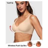 Vertvie Jelly Wireless Bras for Women Push Up Plunge Seamless T-Shirt Bras No Underwire Supportive Full Coverage Bralettes(Almond,Medium)