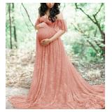 Maternity Photography Props Floral Lace Dress Fancy Pregnancy Gown for Baby Shower Photo Shoot (XL, Pink Carnation)