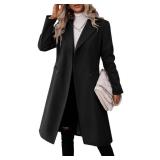 Danedvi Womens Long Double Breasted Coats Lapel Collar Wool Blend Pea Coat Winter Slim Fit Jackets Trench Coat Outwear