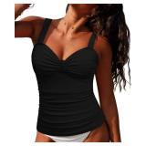 GRAPENT Swim Tankini Top for Women Bathing Suit Tank Swimsuit Plus Size Tops Womens Swimsuits Only Tankini Tops, Black, M, US Size 8 to 10