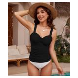 GRAPENT Swim Tankini Top for Women Bathing Suit Tank Swimsuit Plus Size Tops Womens Swimsuits Only Tankini Tops, Black, M, US Size 8 to 10