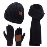 FZ FANTASTIC ZONE Mens Winter Knit Hat Beanie Long Neck Scarf Touchscreen Gloves Set Fleece Skull Caps Gifts for Men Women