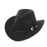 LJINOKYUN Womens Western Cowboy Hat - Roll Up Cowgirl Hats - Wide Brim Fedoras Hat with Belt Buckle (Size:57)