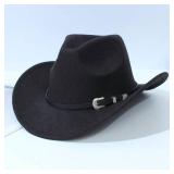 LJINOKYUN Womens Western Cowboy Hat - Roll Up Cowgirl Hats - Wide Brim Fedoras Hat with Belt Buckle (Size:57)