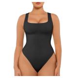 FeelinGirl Bodysuits for Women Tank Tops Bodysuit Seamless Tummy Control Bodysuit Compression Shapewear Bodysuit Black M/L