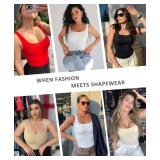 FeelinGirl Bodysuits for Women Tank Tops Bodysuit Seamless Tummy Control Bodysuit Compression Shapewear Bodysuit Black M/L