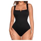 FeelinGirl Square Neck Bodysuit for Women Shapewear Tummy Control Slimming Bodysuits Going Out Tank Tops Jumpsuits Black L