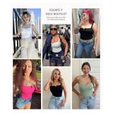 FeelinGirl Square Neck Bodysuit for Women Shapewear Tummy Control Slimming Bodysuits Going Out Tank Tops Jumpsuits Black L
