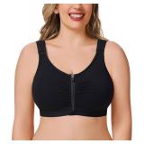 BRABIC Zip Front Closure Bras for Women Full Coverage Wireless Comfort Bra (X-Large, Black Zip)