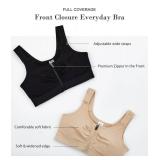 BRABIC Zip Front Closure Bras for Women Full Coverage Wireless Comfort Bra (X-Large, Black Zip)