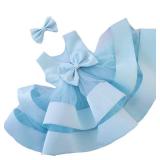 NSSMWTTC Baby Infant Bowknot Easter Dress Toddler Girls Tutu Gown Ruffles Christmas Formal Party Dresses Frocks (Blue,70)
