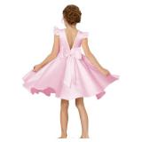 HEWEGO Summer Flower Girls Dresses Cap Sleeve O-Neck Pink Satin Princess Short Dress for Toddler Girls Elegant A-Line Mini Length Wedding Junior Girl Pageant Dance Gowns Pink Size 12