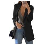 Cnkwei Womens Casual Blazers Open Front Long Sleeve Lapel Collar Office Work Jacket Black Size- XXL